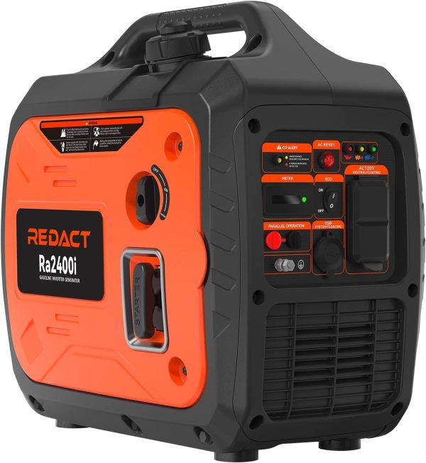Redact 2400W Inverter Generator for Home Use - Portable Gas Generator with CO Detect, EPA-certified, Quiet Low Oil Shutdown, Clean Power for Electronics,Camping