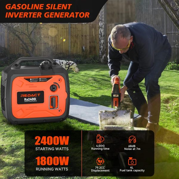 Redact 2400W Inverter Generator for Home Use - Portable Gas Generator with CO Detect, EPA-certified, Quiet Low Oil Shutdown, Clean Power for Electronics,Camping