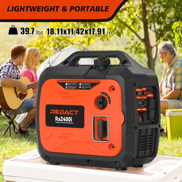 Redact 2400W Inverter Generator for Home Use - Portable Gas Generator with CO Detect, EPA-certified, Quiet Low Oil Shutdown, Clean Power for Electronics,Camping